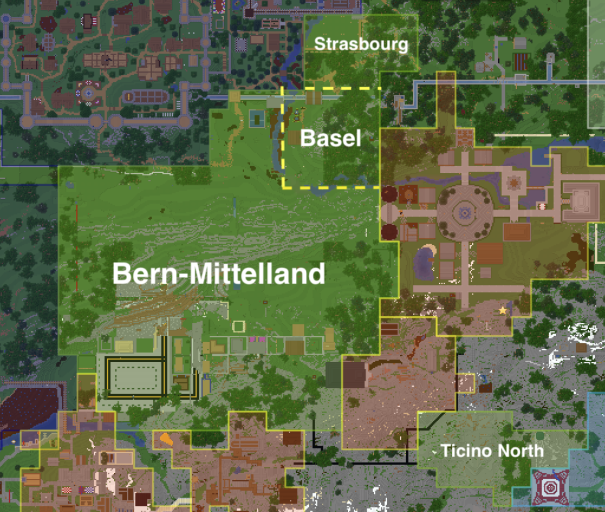 Map of Bern's districts based on geographical location. Each district will have buildings from the corresponding IRL location they are named after.