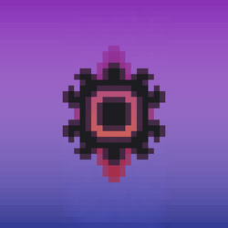 Cape Flattery's Town Flag/Banner, consisting of a purple-to-blue gradient background, a magenta-to-orange gradient diamond in the center, and a black flower pattern on top of the diamond.