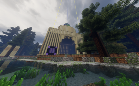 The outside of the Beacon spawn building during the day