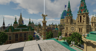 View of the Victorian capital, the townhall is on the left and the basilica St Thomas is on the right.